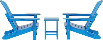 WO WESTIN OUTDOOR HDPE Laguna 3PC Outdoor Poly Adirondack Chair Set with Side Table, Pacific Blue