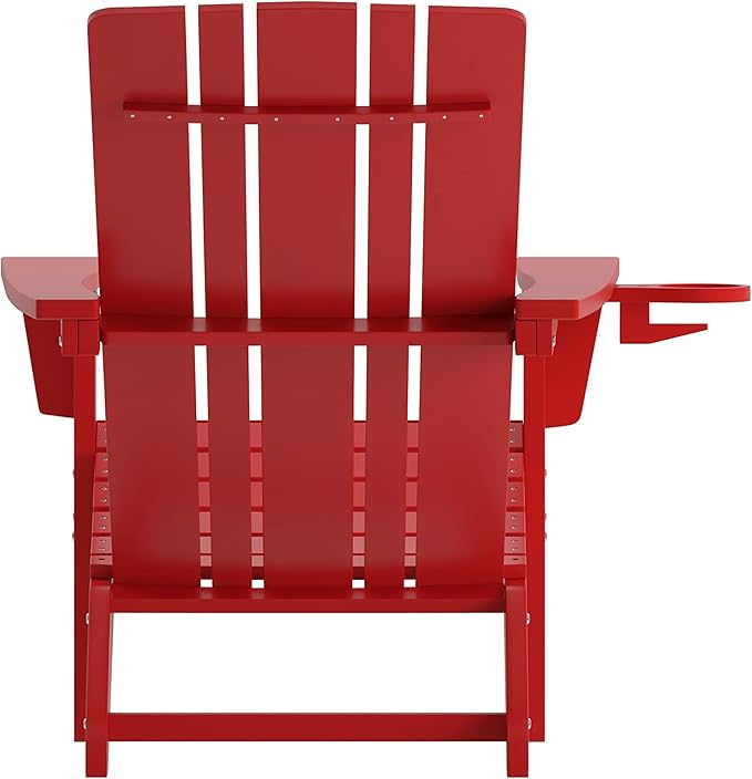 Taylor & Logan Hedley Adirondack Chair with Cup Holder, Weather Resistant HDPE Adirondack Chair in Red, Set of 2