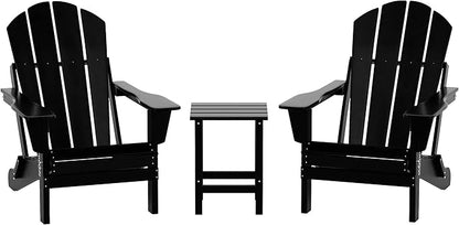 WO WESTIN OUTDOOR HDPE Laguna 3PC Outdoor Poly Adirondack Chair Set with Side Table, Black