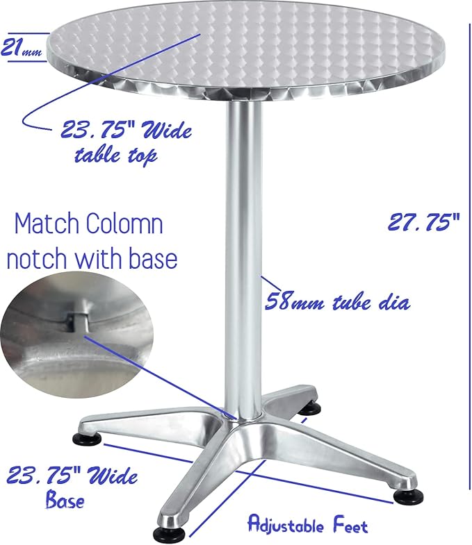 BTEXPERT Set of 2, Indoor Outdoor 23.75" Round Restaurant Table for Patio Stainless Steel Silver Aluminum Furniture - Photo 8