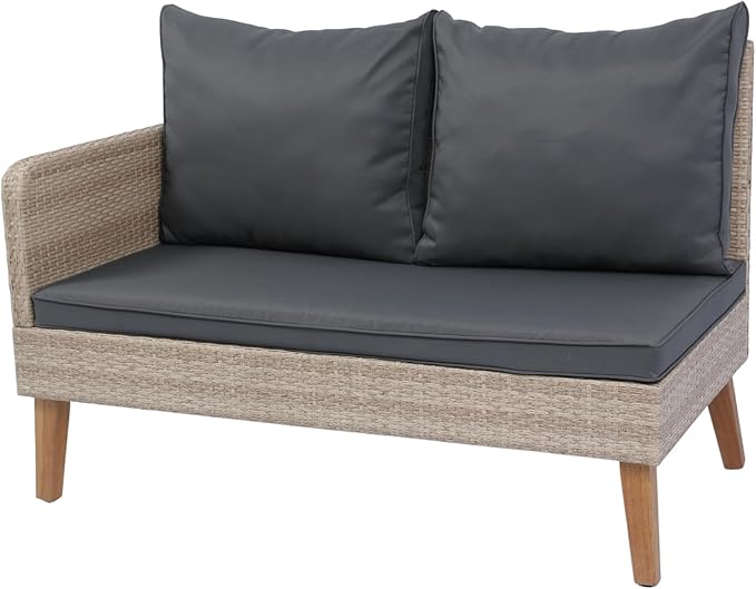 Quarte 3 Piece Outdoor Patio Wicker Sectional Sofa,L-Shaped Seating Group Conversation Sets with Acacia Wood Table for Porch Lawn Garden Backyard Poolside