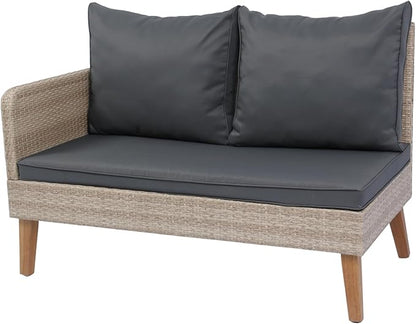 Quarte 3 Piece Outdoor Patio Wicker Sectional Sofa,L-Shaped Seating Group Conversation Sets with Acacia Wood Table for Porch Lawn Garden Backyard Poolside