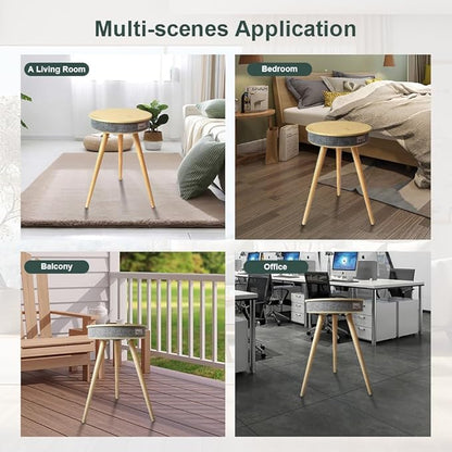 Louis Donné Smart End Table with Bluetooth Speakers, Round Side Table with Wireless Charger, Smart Coffee Table for Outdoor Pool Parties Patio Camping, 360 Degree Premium Sound (Log Color)