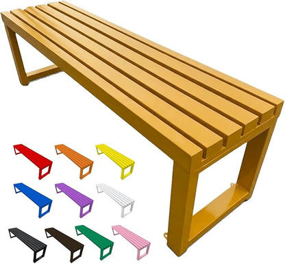 3.3 3.9 4.9 5.9ft Outside Garden Bench, 2 Person Outdoor Metal Patio Backless Bench, Weatherproof Porch Furniture Bench Heavy Duty 880lbs Benches for Park Yard Lawn Front Entrance(Yellow,3.3ft)