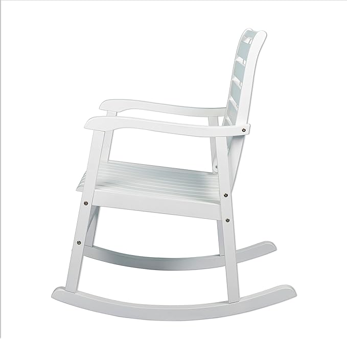 Eyely KCR101C Carrie Modern Slat-Back 300-Lbs Support Acacia Wood Patio Outdoor Rocking Chair for Garden, Lawn, Backyard, Pool, Deck, Beach, Firepit, White