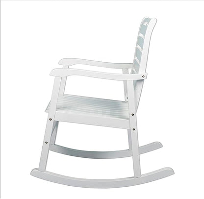 Eyely KCR101C Carrie Modern Slat-Back 300-Lbs Support Acacia Wood Patio Outdoor Rocking Chair for Garden, Lawn, Backyard, Pool, Deck, Beach, Firepit, White