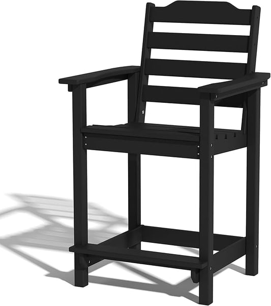 Tall Adirondack Bar Stool, Heavy-Duty Counter Height Chair with Ergonomic Seat, Durable Patio Barstool for Backyard, Deck, Poolside, Black