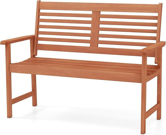 Byroce 2-Person Outdoor Bench, Solid Wood Patio Loveseat with Comfy Backrest & Armrest, Heavy Duty Garden Bench for Outdoors Backyard, Park, Balcony & Front Porch, Teak Oil Rubbed (Horizontal Slat)