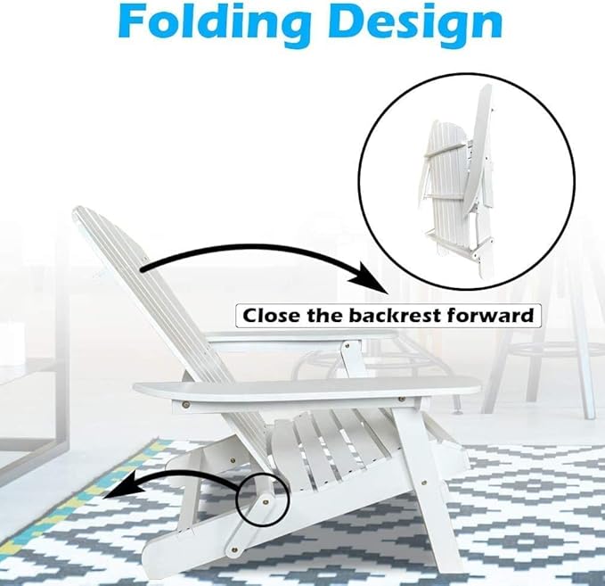 Adirondack Chair Folding Patio Chairs Outdoor Chairs Lawn Chair with Arms Solid Wooden Weather Resistant Lounge Chair Movable Outdoor Seating Accent Furniture for Adults Yard Garden, White