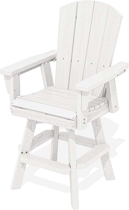 SERWALL HDPE Swivel Adirondack Bar Chair, Swivel Balcony Adirondack Chair, Outdoor Bar Height Barstools for Bistro, Poolside, Garden, White