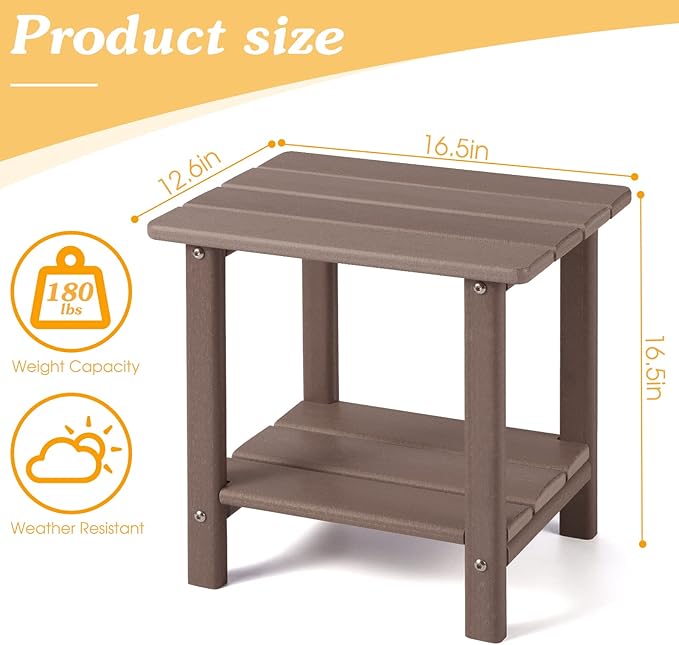Adirondack Outdoor Side Table, 2-Tier Sturdy Patio End Table Weather Resistant, 16.5" Solid Side Table for Patio, Pool - Photo 3