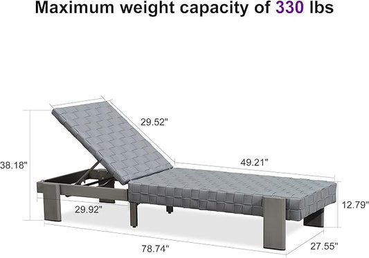 PURPLE LEAF Patio Lounge Chair Modern Luxury Outdoor Chaise Lounge 2 Pieces with Adjustable Backrest PU Leather Style Chaise Lounge Chairs for Pool Garden Backyard Beach, Grey