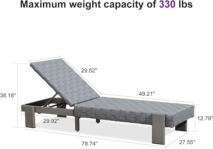 PURPLE LEAF Patio Lounge Chair Modern Luxury Outdoor Chaise Lounge 1 Piece with Adjustable Backrest Aluminum PU Leather - Photo 2