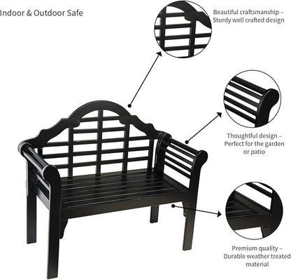 Plow & Hearth Weatherproof Lutyens Eucalyptus Wood Garden Bench | Foldable Patio Bench | Outdoor Furniture Seating for Porch Park Deck | Black