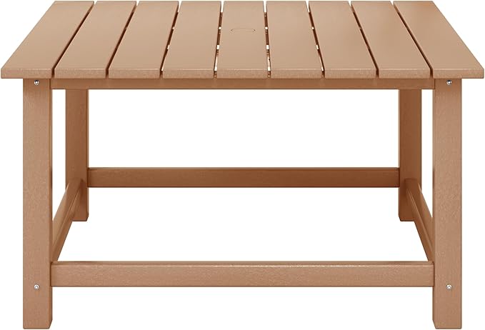 WestinTrends Malibu Low Outdoor HDPE Square Patio Coffee Table, Teak - Photo 3