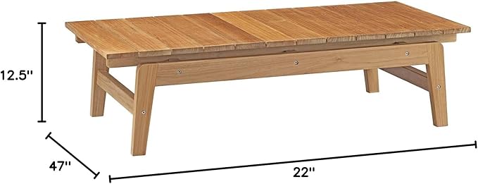 Modway Bayport Teak Wood Outdoor Patio Coffee Table in Natural