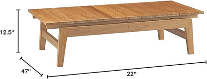 Modway Bayport Teak Wood Outdoor Patio Coffee Table in Natural