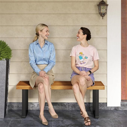 Outdoor Dining Bench Set of 2, Solid Acacia Wood Patio Garden Bench, 800 LBS Weight Capacity Backless Bench with Metal Legs, 48 Inch