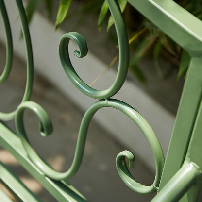 Outdoor 2 Person Metal Garden Bench, Patio Bench with Armrests and Floral Backrest, Suitable for Garden Porch Park Front Porch Balcony
