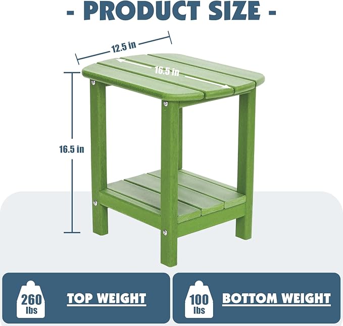 Outdoor Side Table 2 -Tier Adirondack Table HDPE Patio Side Table Weather Resistant End Table Small Outdoor Table (Lime)