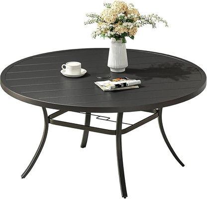 VICLLAX 53" Round Patio Dining Table for 6-8, Metal Outdoor Dining Table with Umbrella Hole for Garden, Patio, Balcony, Black