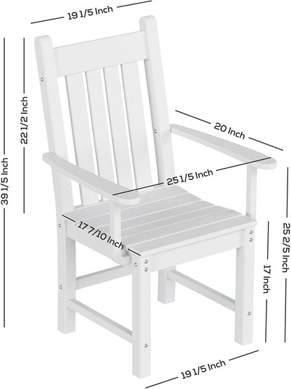 WestinTrends Malibu Classic Outdoor Dining Chairs with Arms, All Weather Poly Lumber Adirondack Patio Chairs Restaurant Bistro Chairs Support 350 LBS, Arched Backrest and Curved Seat, Weathered Wood