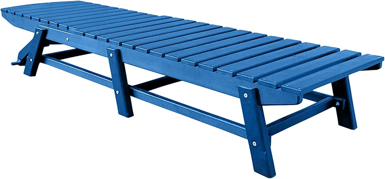 Phat Tommy Outdoor Pool Chaise Lounge, Heavy-Duty Beach Lounger - Folding, HDPE, Recycled Poly Furniture - Reclining Lounge Chair for Patio, Deck, Beach, Cabana, or Poolside, Blue