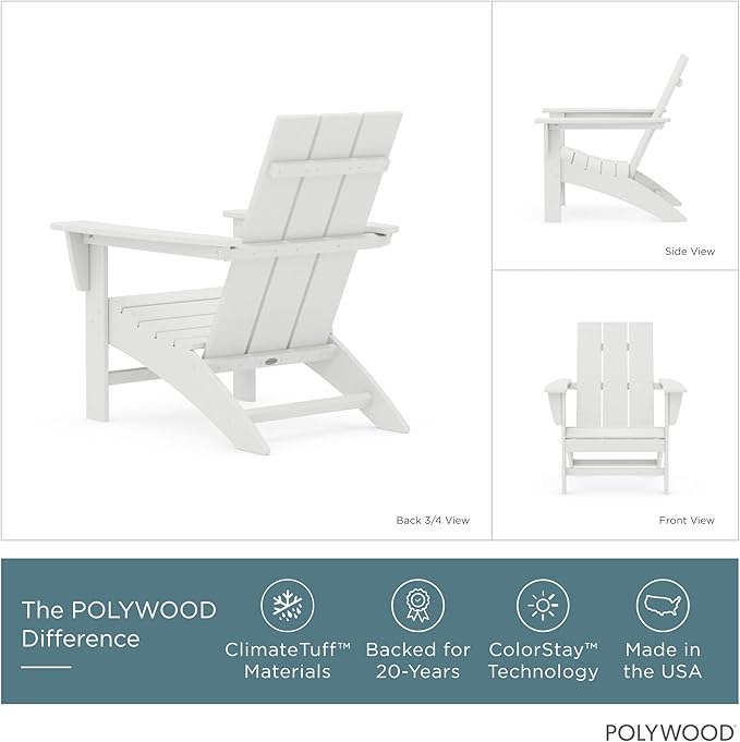 POLYWOOD Modern Adirondack Chair – All-Weather Outdoor Lawn Adirondack Chairs – HDPE, Fade-Resistant & Durable Outdoor Furniture – For Patio, Deck & Fire Pit Chairs – White