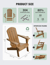 Folding Adirondack Chair Set of 2, Wooden Textured Plastic Adirondack Chairs with 2 Cup Holder - Photo 3
