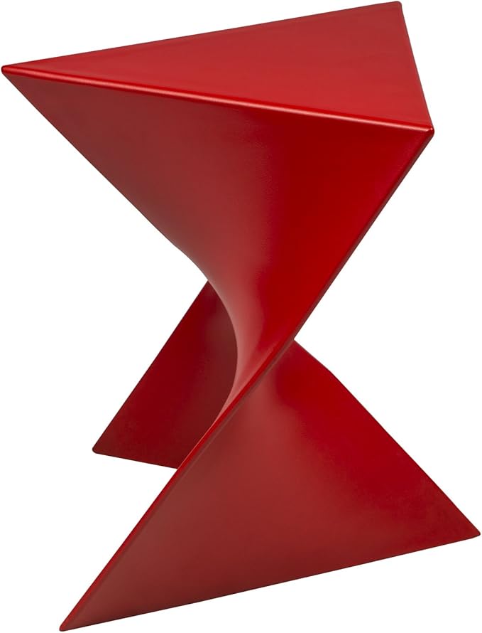 LeisureMod 15.75" Triangular Side Table, Stackable Plastic Accent End Table for Indoor & Outdoor Use, Weather-Resistant Modern Patio & Living Room Table, Red