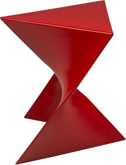 LeisureMod 15.75" Triangular Side Table, Stackable Plastic Accent End Table for Indoor & Outdoor Use, Weather-Resistant Modern Patio & Living Room Table, Red