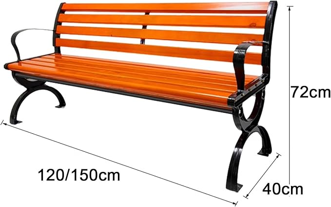 Outdoor Benches Weatherproof with Backrests and Armrests, Metal Garden Benches for Outdoors Park Yard Front Porch Path(150 * 40 * 72cm)