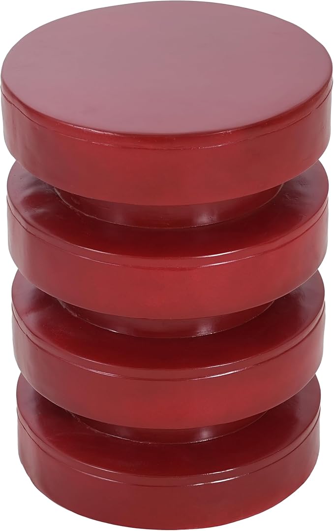 Christopher Knight Home Jeru Lightweight Concrete Round Coffee Table, Indoor and Outdoor Side Table for Living Room, MGO Small Side Table, 3-Tier Design, No Assembly Needed, Red