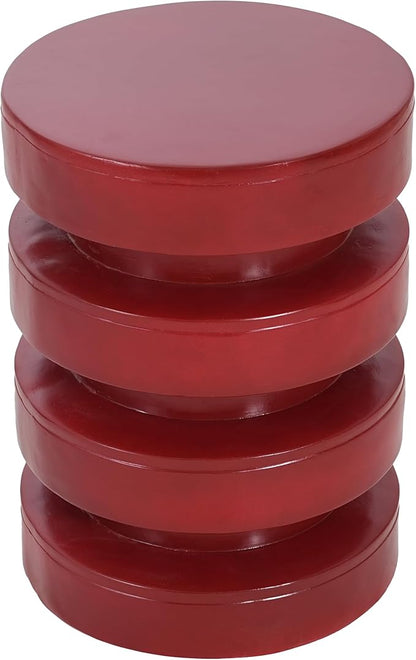 Christopher Knight Home Jeru Lightweight Concrete Round Coffee Table, Indoor and Outdoor Side Table for Living Room, MGO Small Side Table, 3-Tier Design, No Assembly Needed, Red