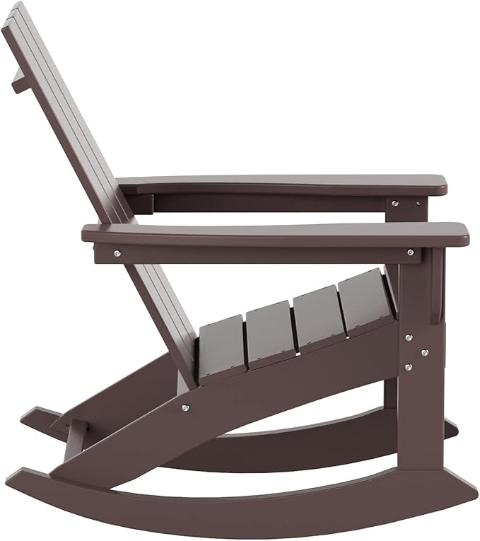 WO WESTIN OUTDOOR HDPE Shoreside Modern Rocking Poly Adirondack Chair (Set of 2),Dark Brown