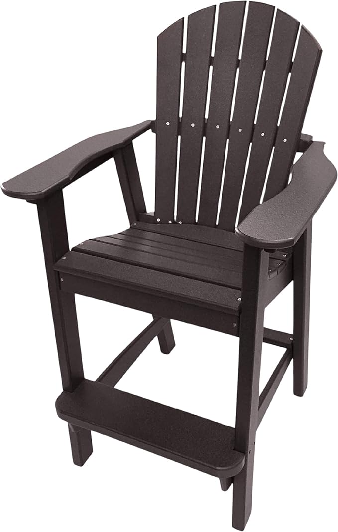 Phat Tommy Tall Adirondack Chair - HDPE Outdoor Furniture - Poly Adirondack Bar Stool - Heavy, Stress Free Furniture for Balcony, Deck, Patio, Front Porch, Brown