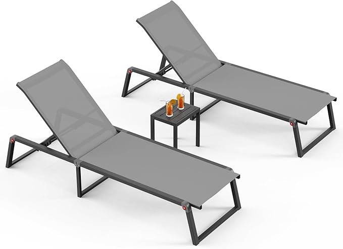 Aluminum Pool Lounge Chairs Set of 2 with 1 Side Table - Photo 1