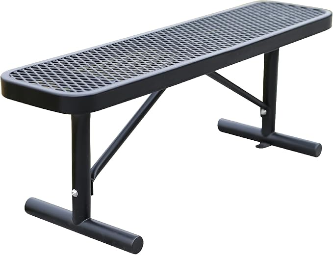 4 Feet Outdoor Steel Bench, Black Heavy Duty Metal Park Bench for Outside, Weatherproof Dock Bench, 48" L Commercial Benches Mesh Bench for Shopping Mall, Store, Lawn, Park, Patio, Deck, Garden