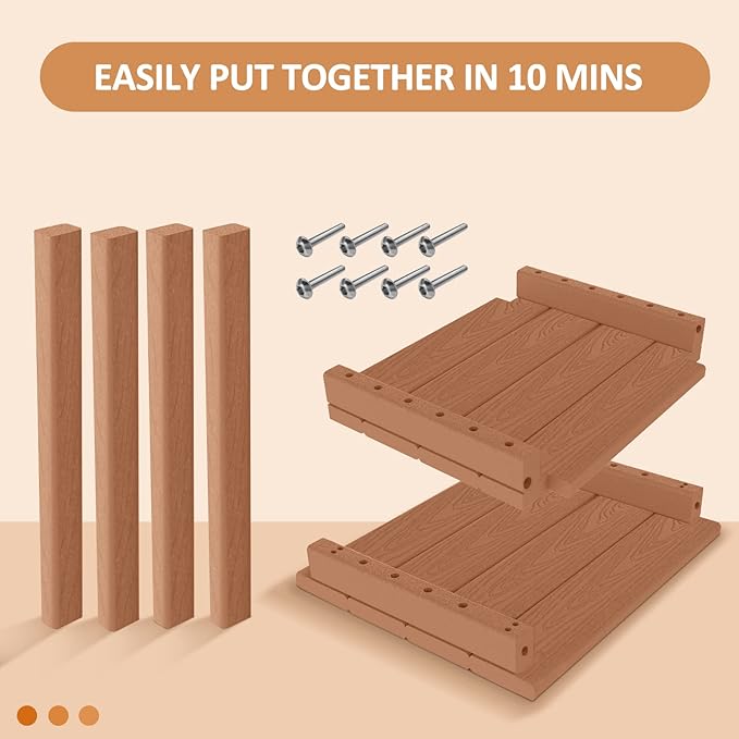 2 Tier Outdoor Side Table with Wood-Like Grain, 16.6" HDPE Adirondack Table Patio Side Table - Photo 7
