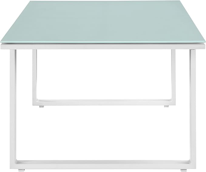 Modway Fortuna Aluminum Glass Outdoor Patio 44" Coffee Table in White - Photo 5