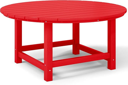 Costaelm Patio Conversation Table, Tatio Accent HDPE Outdoor Weather Resistant, Round Outdoor Porch Balcony Patio Drink Table for Outside, Pool, Backyard, Red