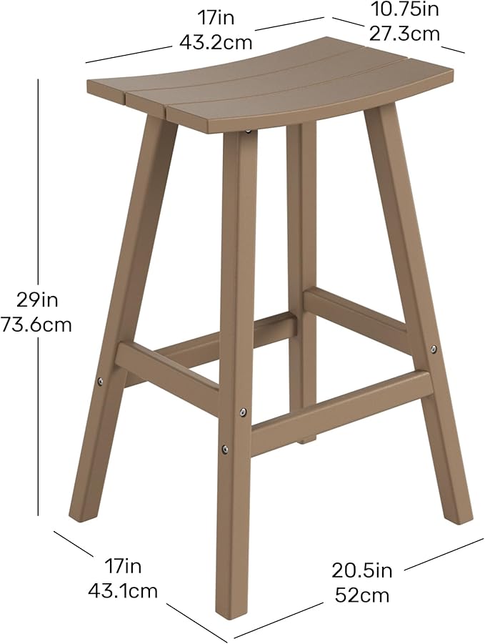 Costaelm All-Weather Outdoor Bar Stools, 29" Height Patio Stools & Bar Chairs, Adirondack Poly Patio Bar Stool for Patio, Deck, Kitchen Counter and Garden, Weathered Wood