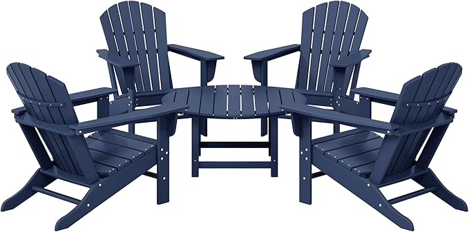 WestinTrends Dylan 5-Piece Outdoor Patio HDPE Adirondack Chair with Round Coffee Table Conversation Set, Navy Blue