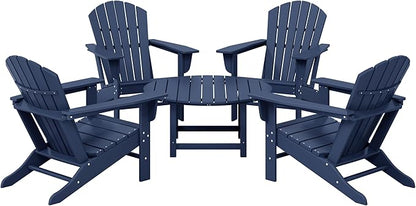 WestinTrends Dylan 5-Piece Outdoor Patio HDPE Adirondack Chair with Round Coffee Table Conversation Set, Navy Blue