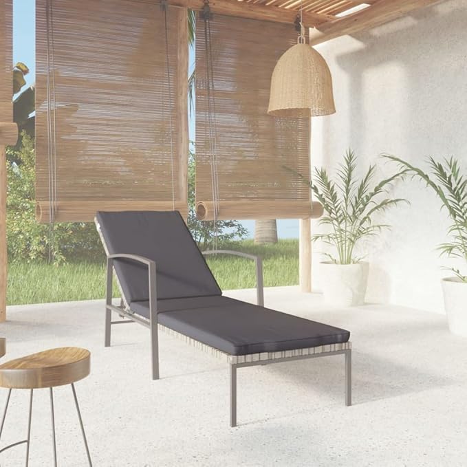 Large Grey Sun Lounger with Cushions, Adjustable Reclining Outdoor Chaise Lounge Chair - Photo 1