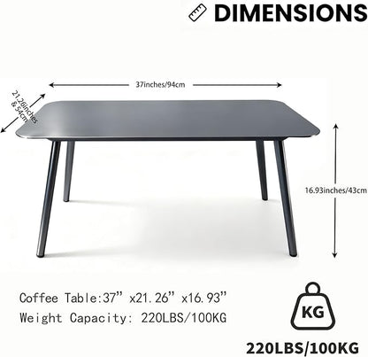 All-Weather Aluminum Outdoor Coffee Table | Modern & Durable Patio Furniture | Perfect for Balcony, Garden, and Poolside | Black (37 x 21.2 x16.5 in)