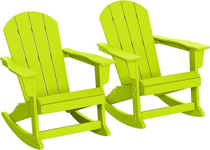 WestinTrends Malibu 2 Piece Set Outdoor/Patio Poly Adirondack Rocking Chairs (2 Seater), Lime