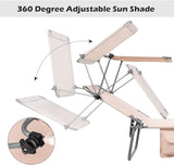 Giantex Tanning Chair, Patio Chaise Lounge Chair with 5 Adjustable Position, Shade Canopy, Storage Pocket, Camping Cot - Photo 5