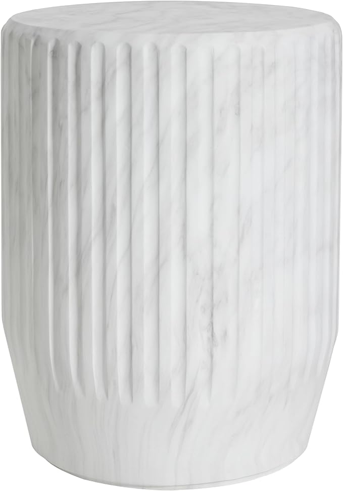 Christopher Knight Home Jayme Lightweight Concrete End Table, Outdoor Cylinder Side Table, Gear-Shaped Accent Garden Stool, Decorative Small Coffee Desk for Balcony Garden Living Room, 18.25" H White