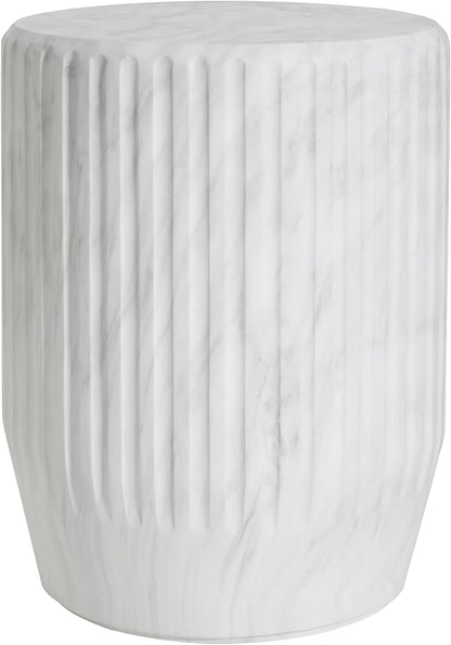 Christopher Knight Home Jayme Lightweight Concrete End Table, Outdoor Cylinder Side Table, Gear-Shaped Accent Garden Stool, Decorative Small Coffee Desk for Balcony Garden Living Room, 18.25" H White
